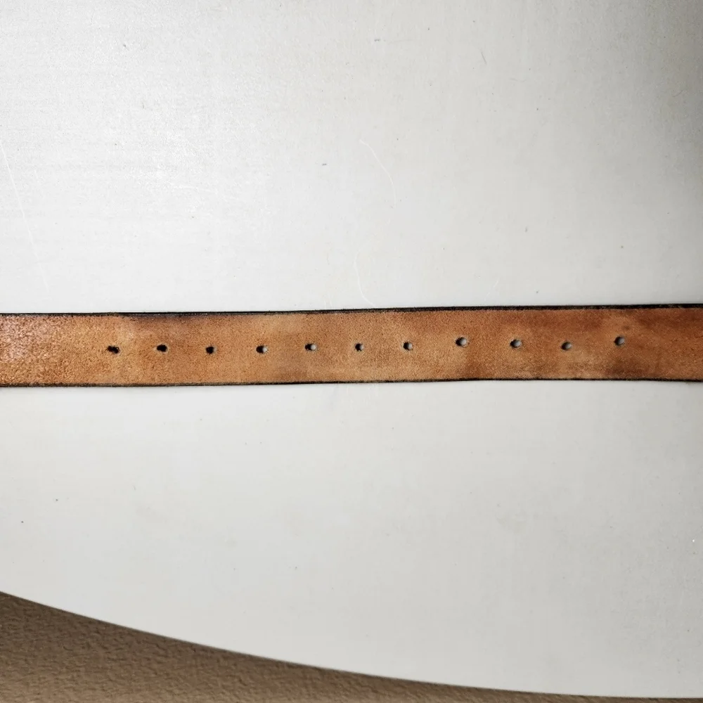 Kids |L/10-12| Brown Leather Fly Fishing Scenery Tooled Embossed Belt